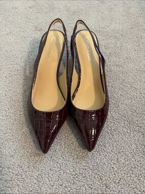 Calvin Klein Women's Dark Burgundy Patent Croc Slingback Pointed Flats